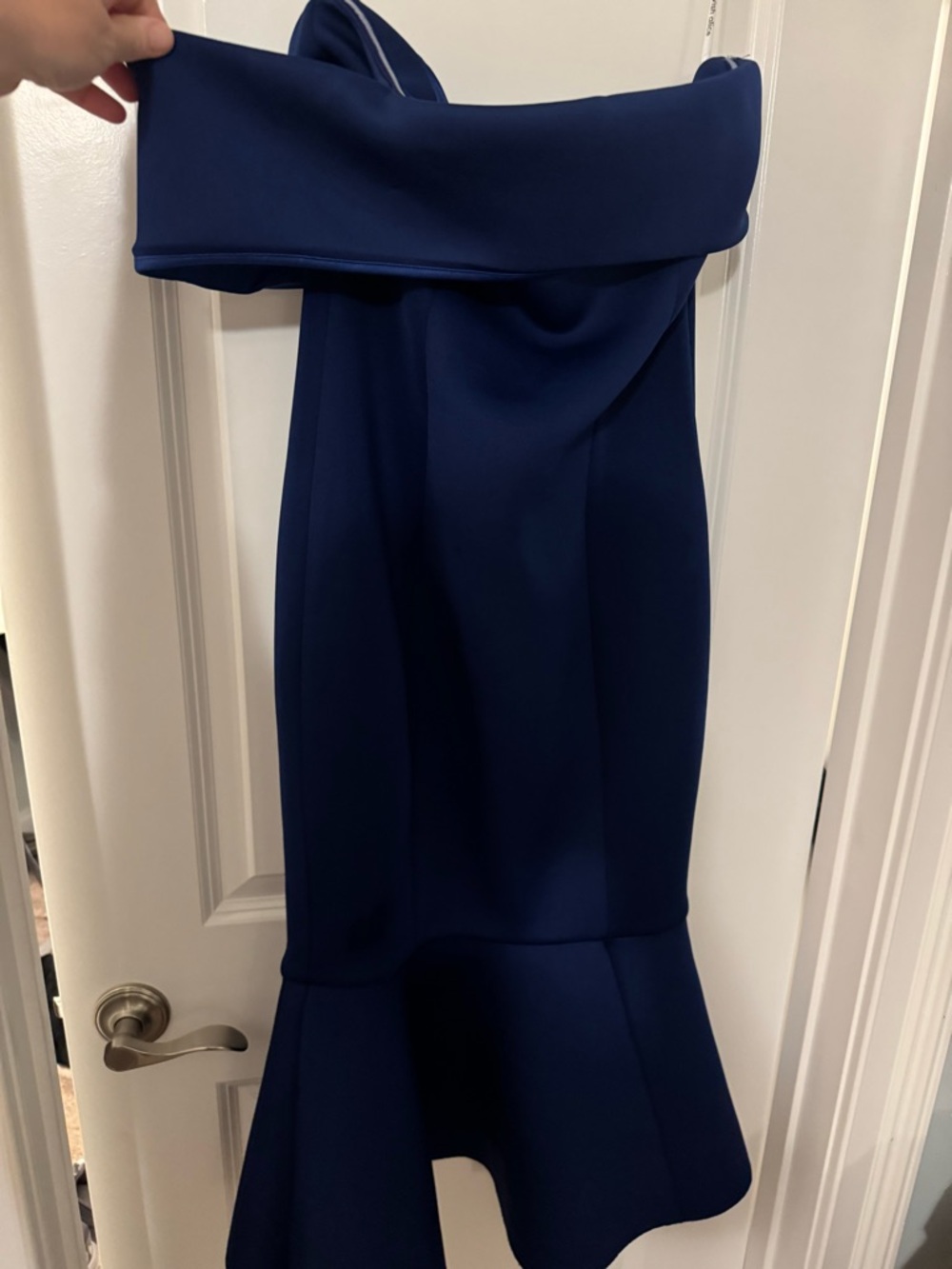 Lavish Alice Navy Off-Shoulder Midi Dress
